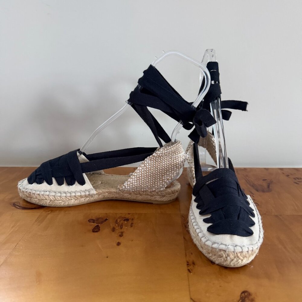 CASTANER Ivory & Black Lace up Espadrille